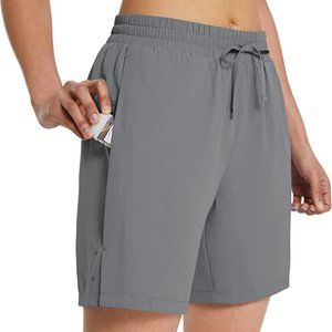 Women's 7" Long Running Shorts No Liner Zipper Pockets Quick Dry Athletic Shorts